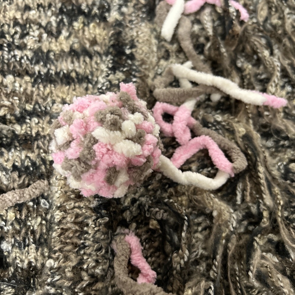 I.N.C Shaggy‎ Funky Knit Short Sweater Open Front Neutral Colors Pink Accents - Picture 4 of 12
